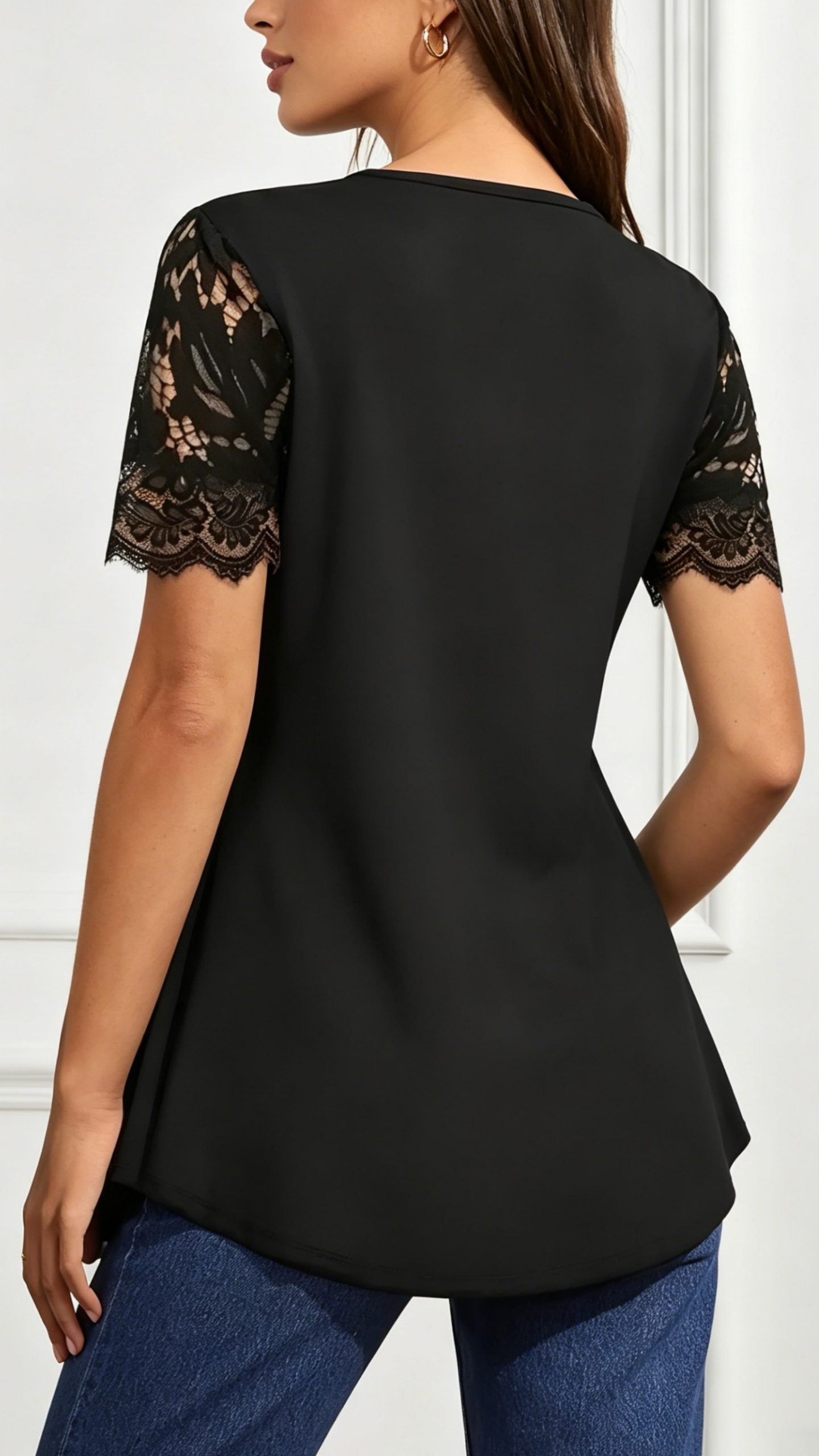 Women’s Lace V-Neck Waist-Cinching Top