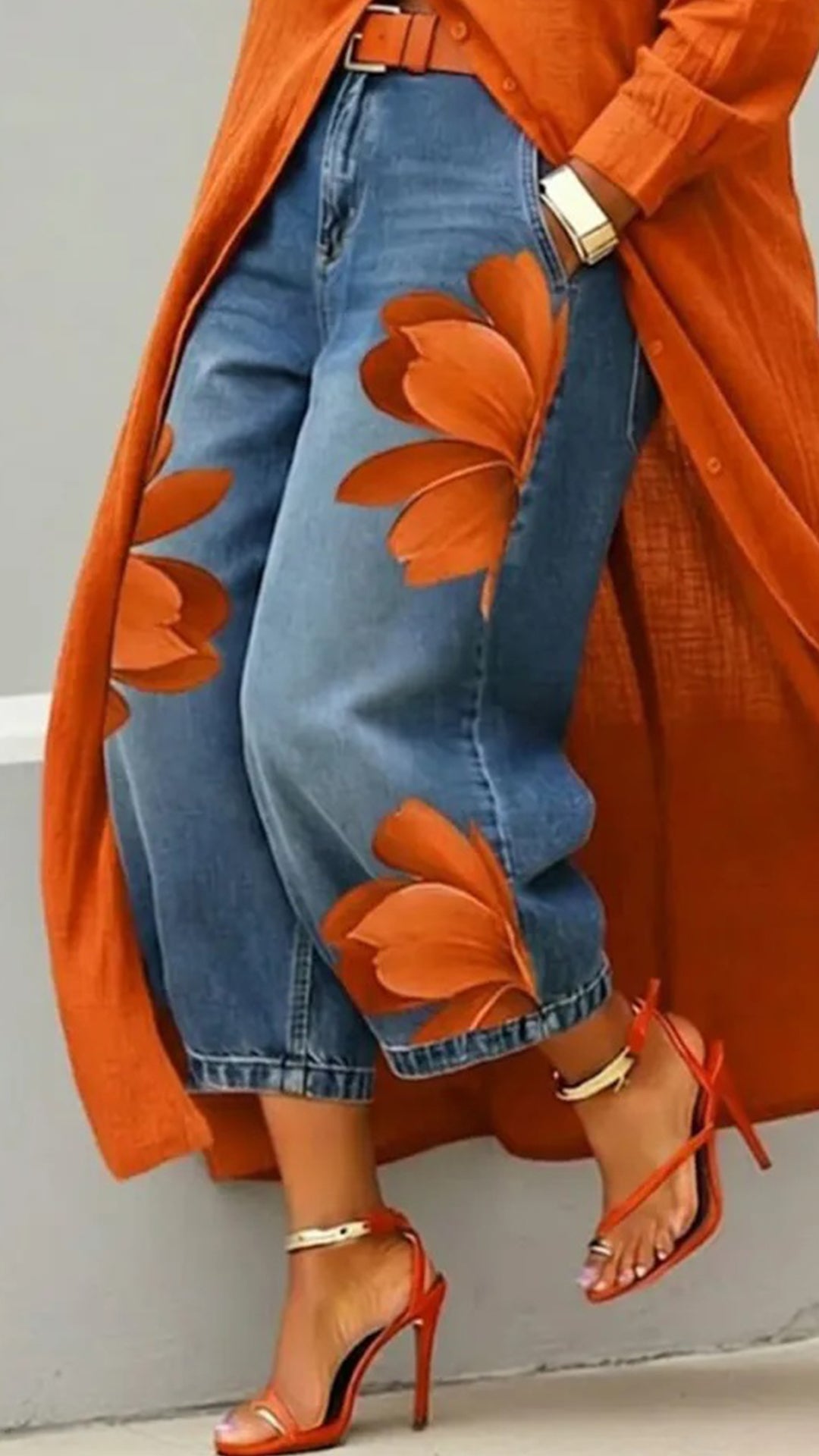 Women’s Artistic Ink Print High Waist Stretch Casual Jeans