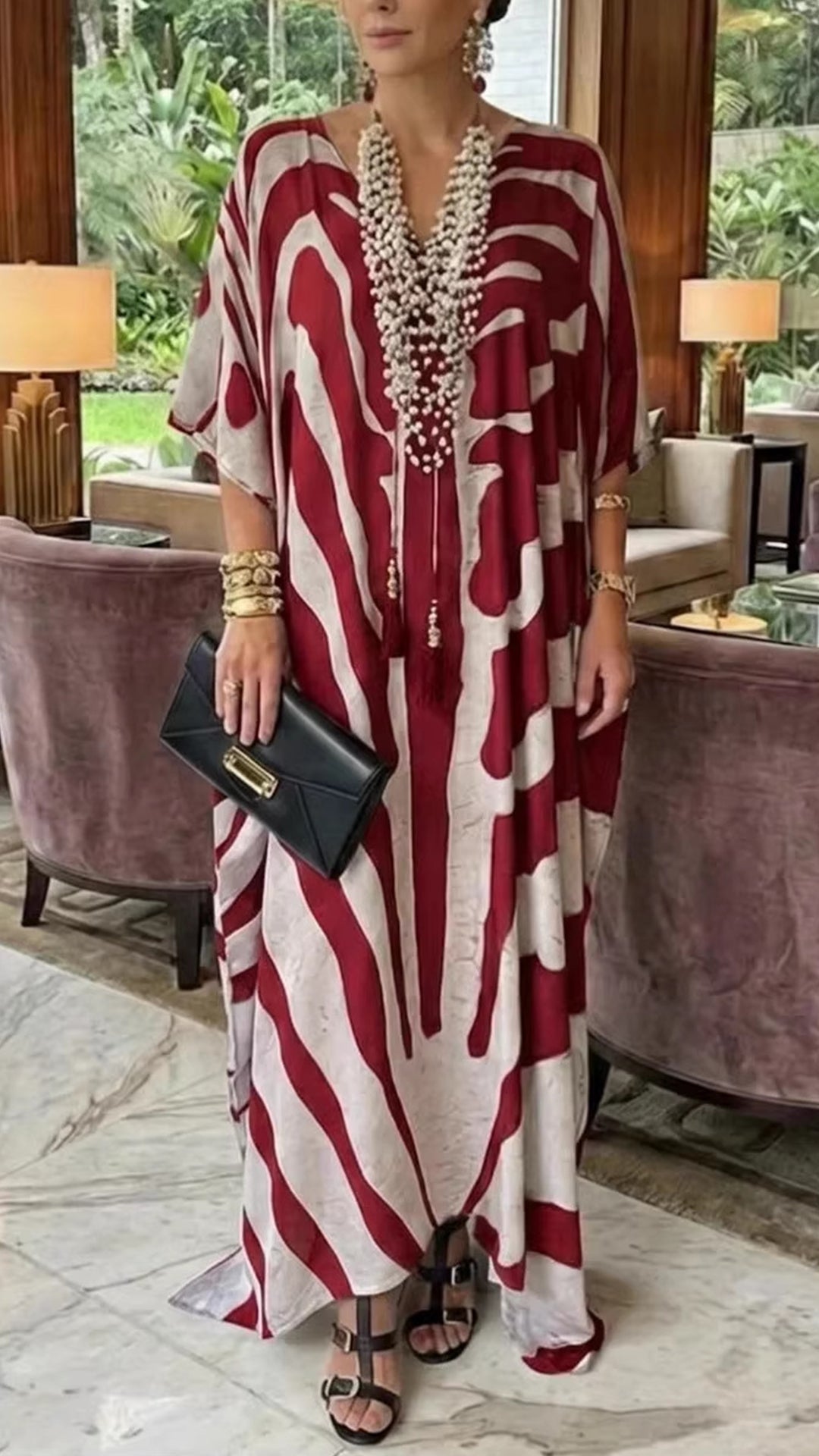 Loose-fitting Casual Bohemian Animal Print Maxi Dress