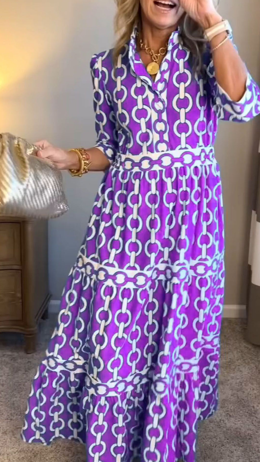 Women’s  Casual Vacation Style – Chain Print Shirt Dress