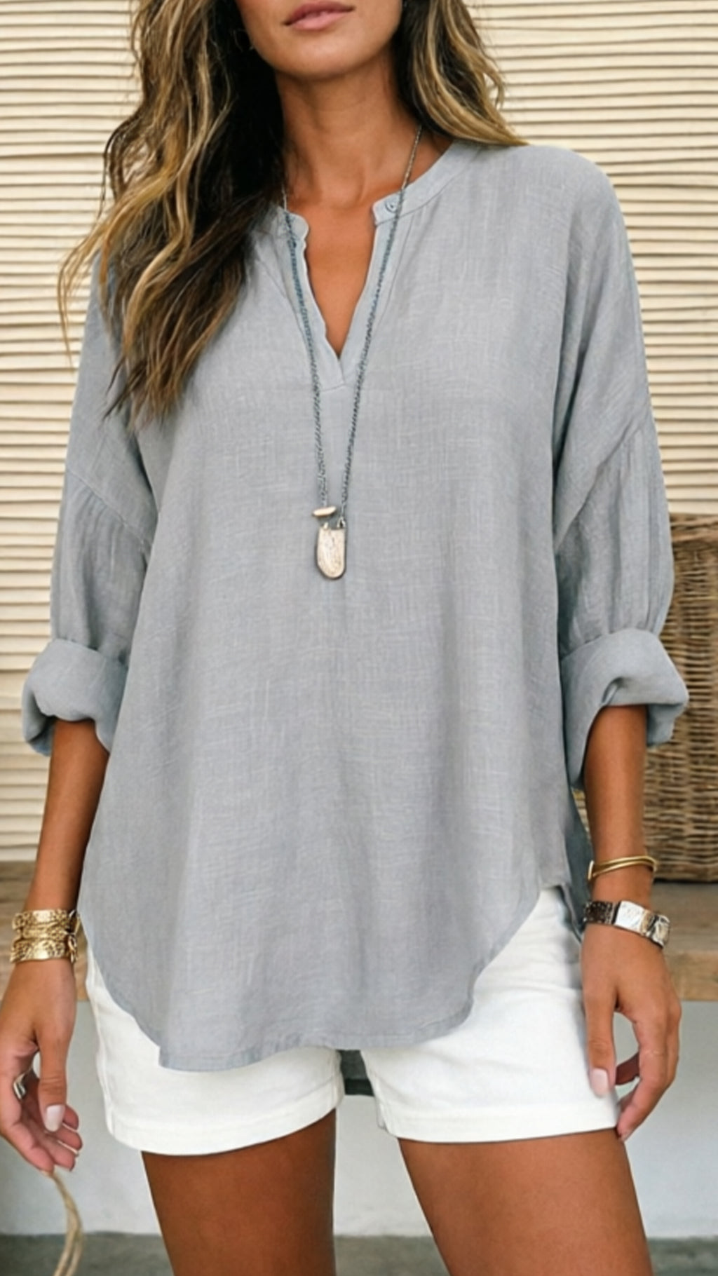 Women’s Linen V-Neck Loose Shirt