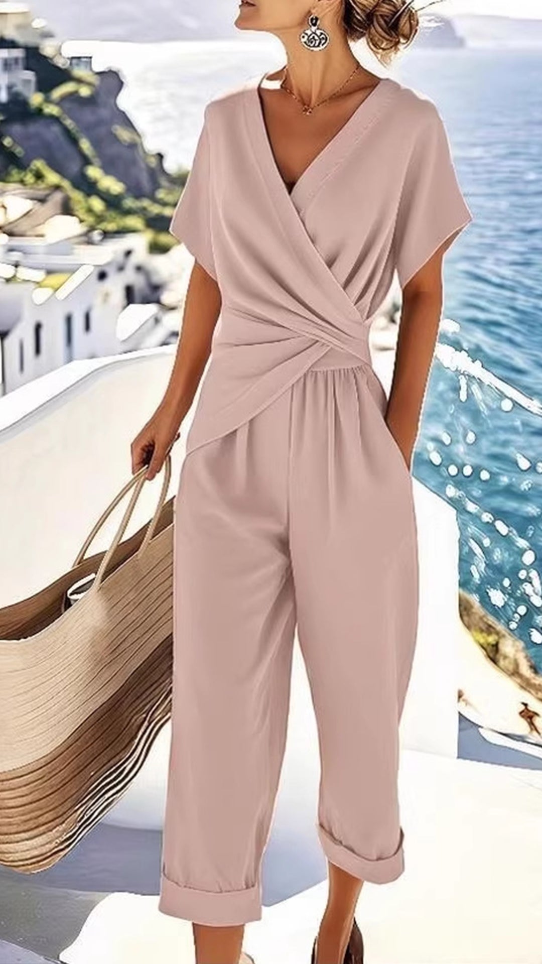 Women’s  Wrap-Waist Cotton-Blend Two-Piece Set