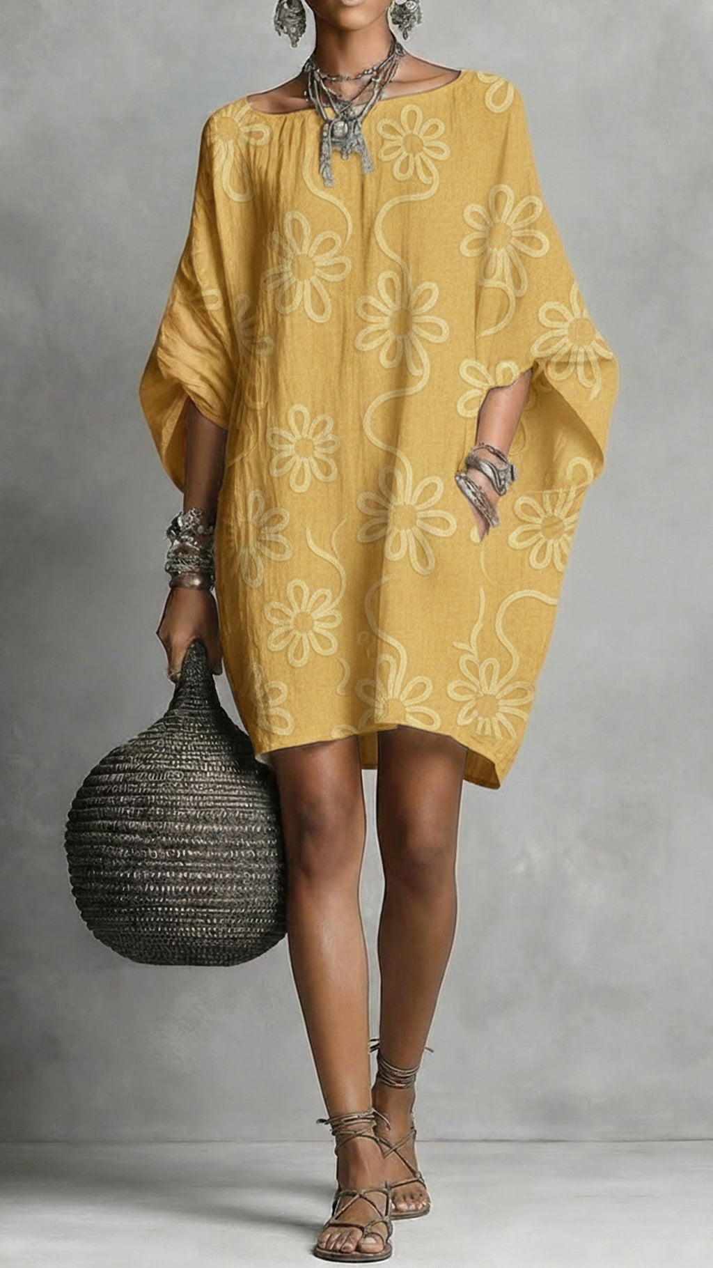 Women’s Floral Print Linen-Blend Tunic Dress