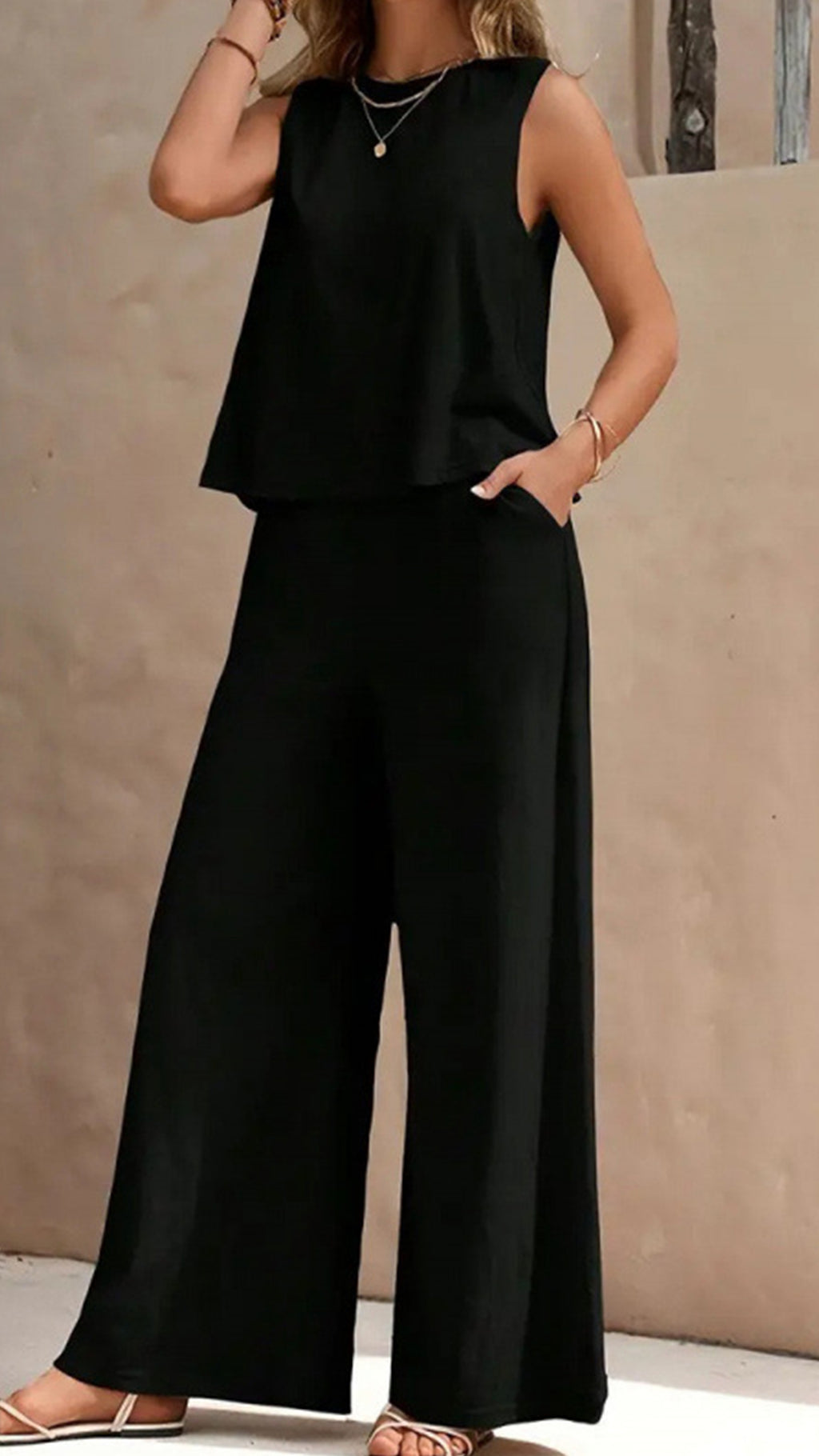 Women’s  Sleeveless Cotton-Blend Two-Piece Set