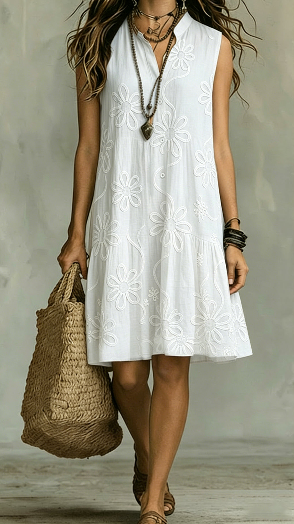 Women’s Floral Print Linen-Blend Sleeveless Dress