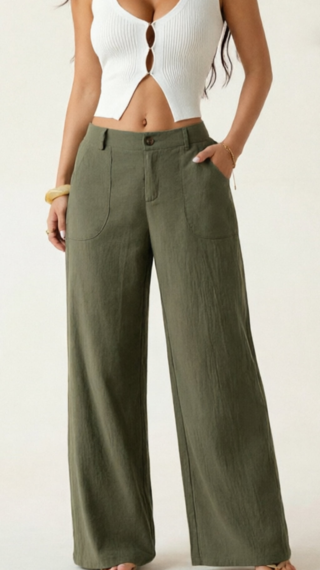Women’s  High-Waist Cotton-Blend Wide-Leg Pants