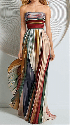 Women’s Strapless Rainbow Stripe Cotton-Blend Maxi Dress