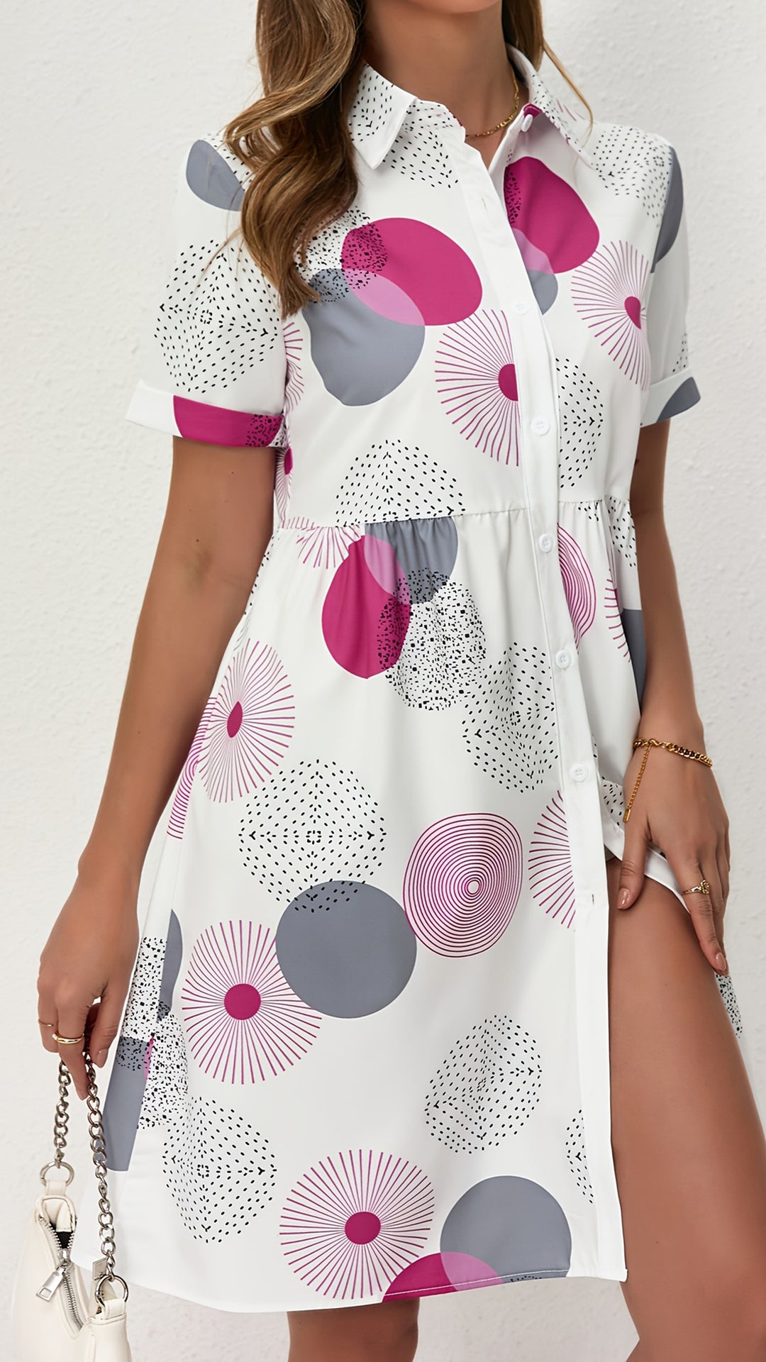 Women’s Geometric Dot Cotton-Blend Shirt Dress