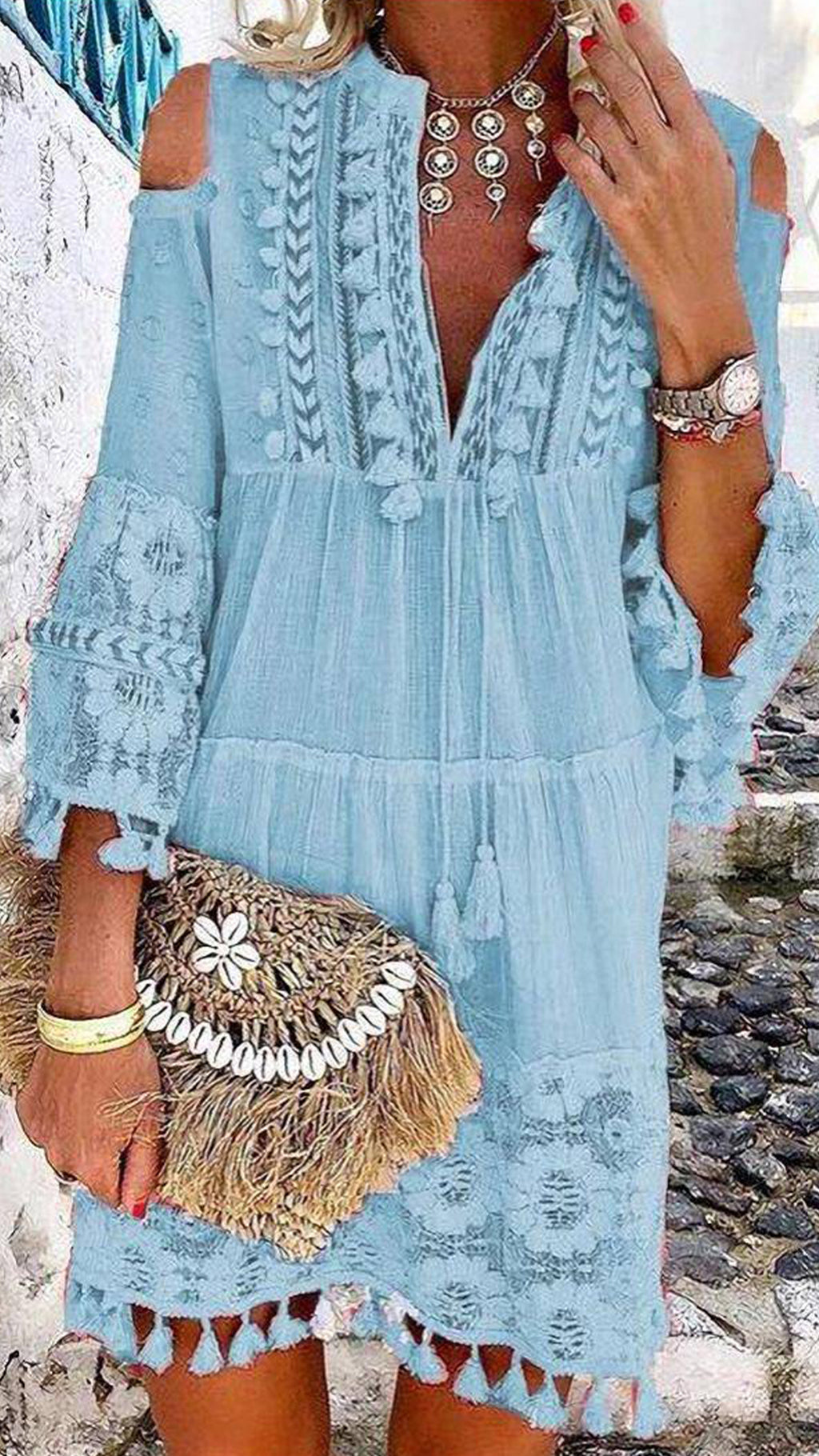 Women’s Bohemian Tassel Cotton-Blend Dress