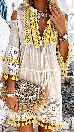 Women’s Bohemian Tassel Cotton-Blend Dress