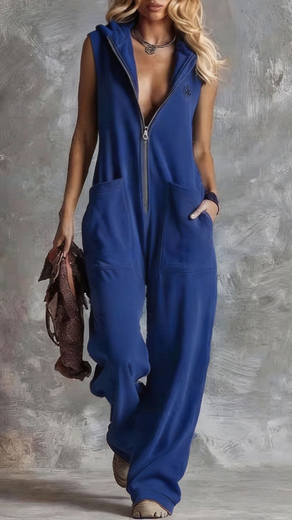 Women’s  Cotton-Blend Hooded Sleeveless Jumpsuit