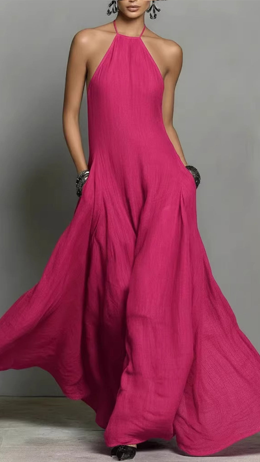 Women’s Cotton-Blend Halter Neck Maxi Dress