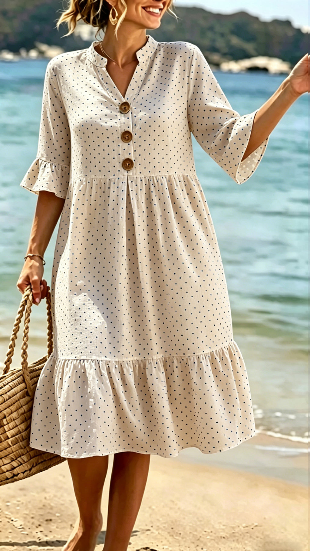 Women’s Cotton-Blend Polka Dot Ruffle Hem Dress