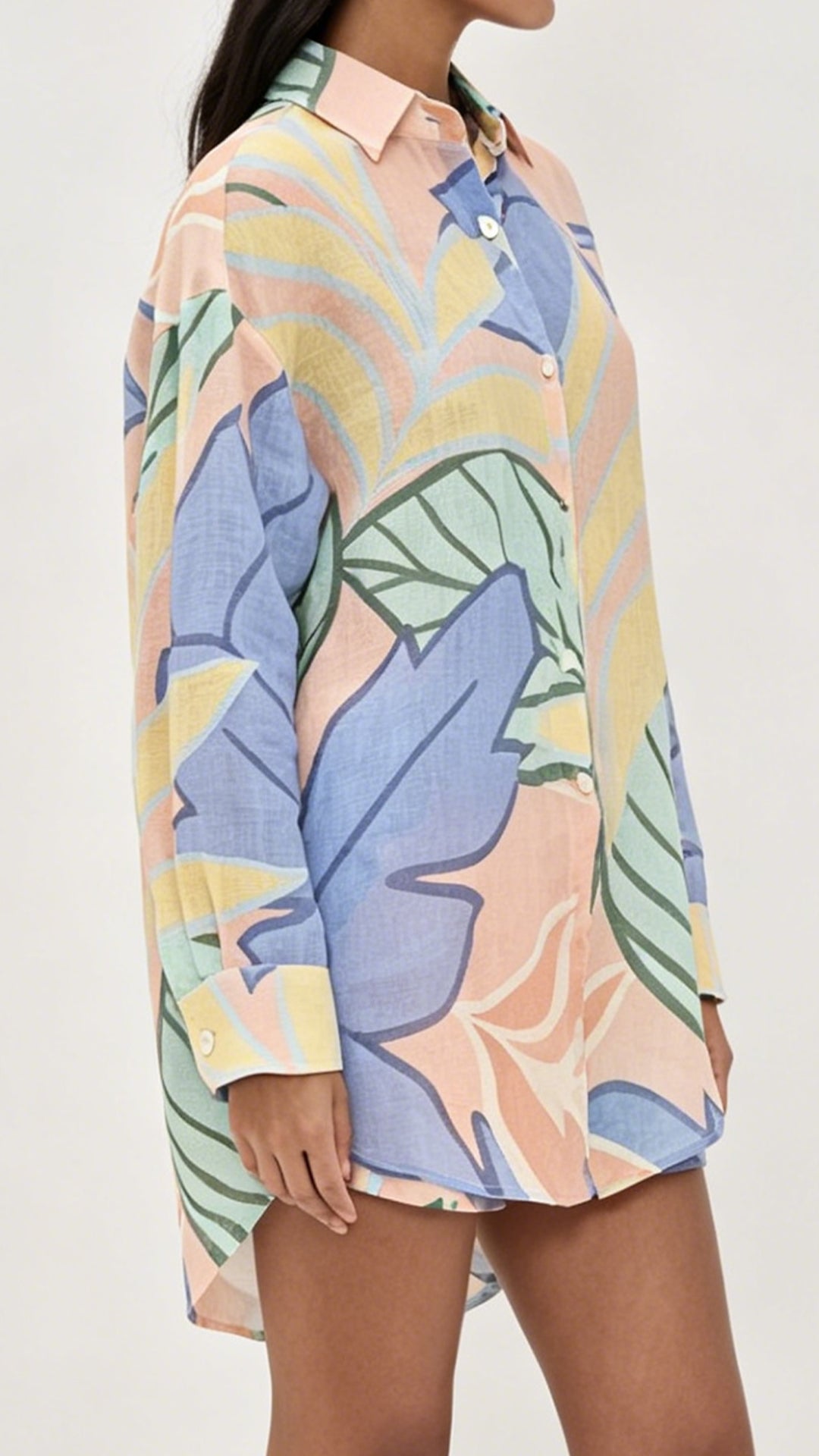 Women’s Cotton-Blend Tropical Print Shirt & Shorts Set
