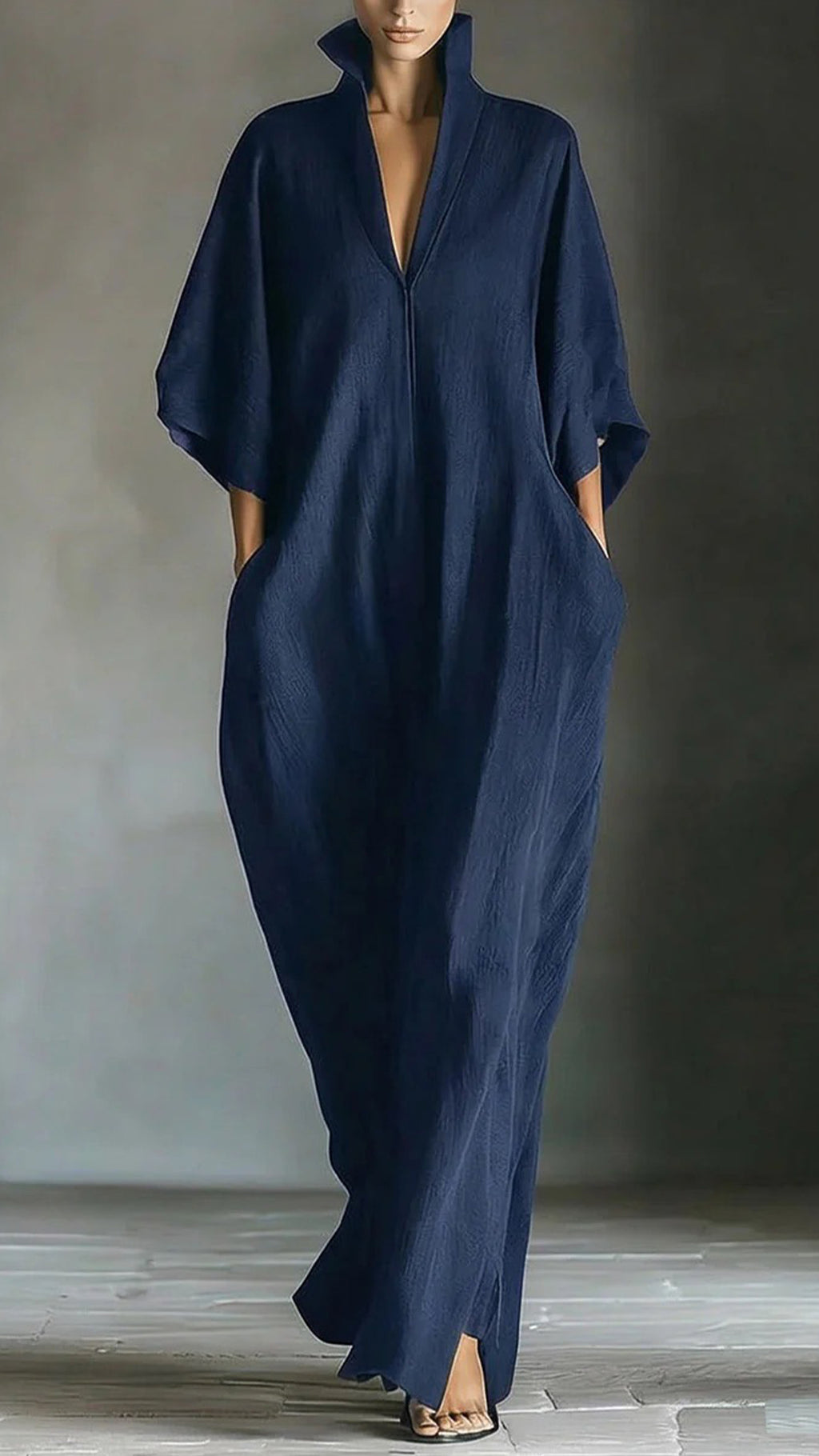 Women’s Bamboo Fiber Stand Collar V-Neck Loose Caftan
