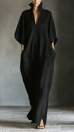 Women’s Bamboo Fiber Stand Collar V-Neck Loose Caftan