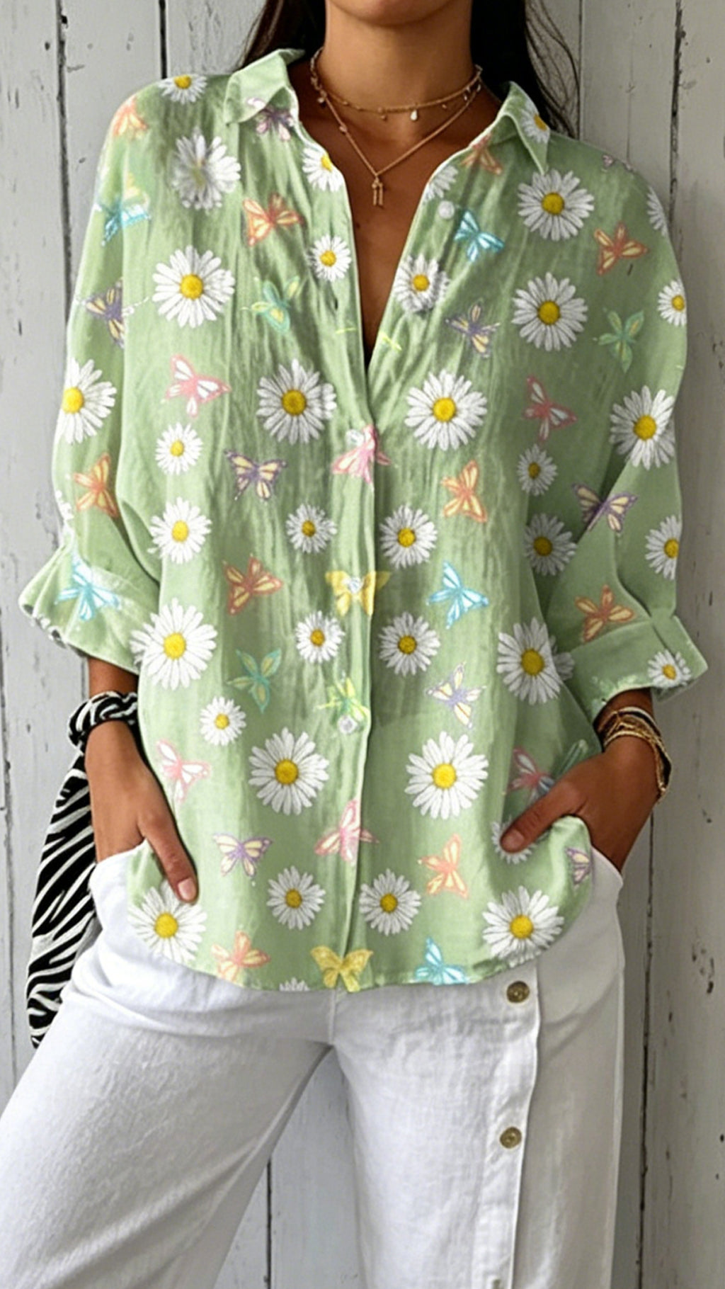 Women’s Blue Floral Print Polyester Shirt