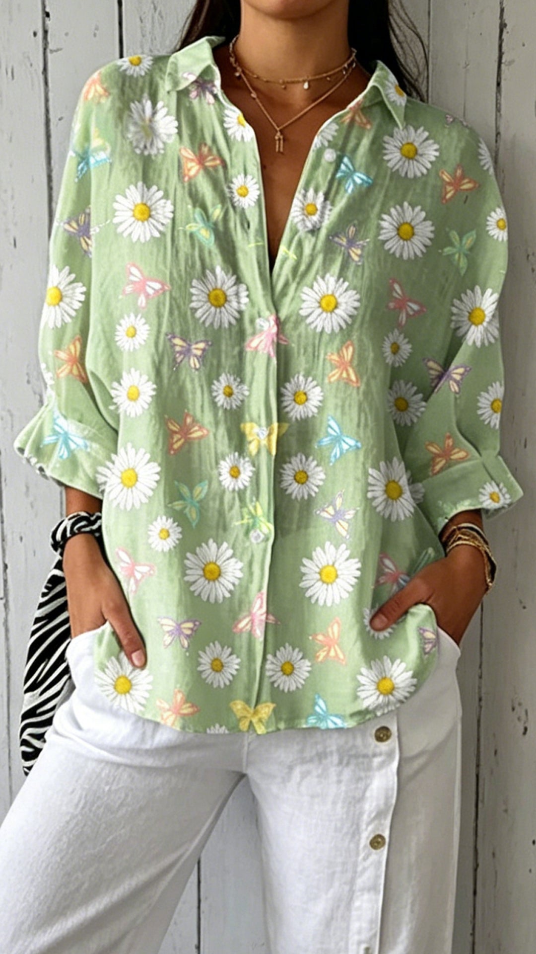 Women’s Blue Floral Print Polyester Shirt