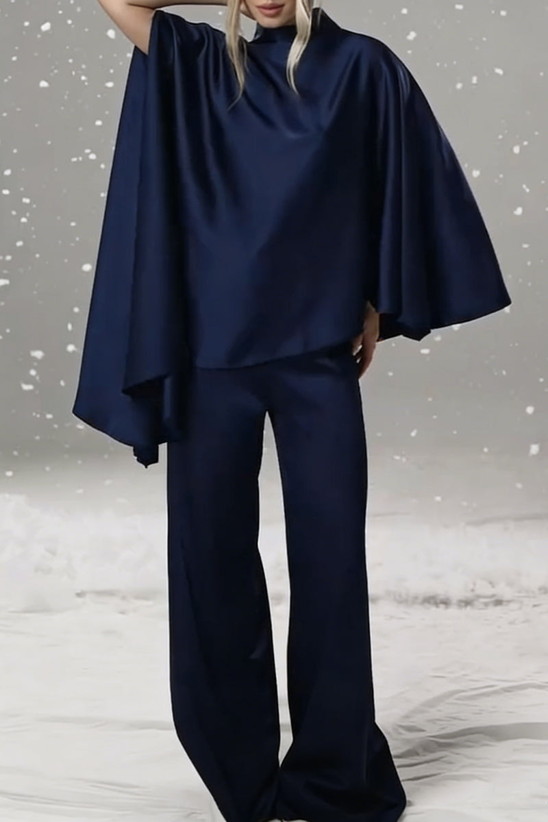 Women’s Stylish Semi-High Neck Acetate Two-Piece Set