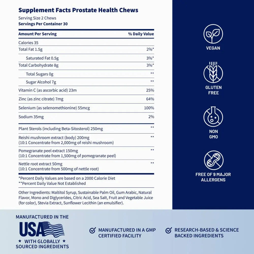 Prostate Health & Nitric Oxide Chews | Urinary Support | Blood Flow & Energy | Antioxidants | Mixed Berry Flavor