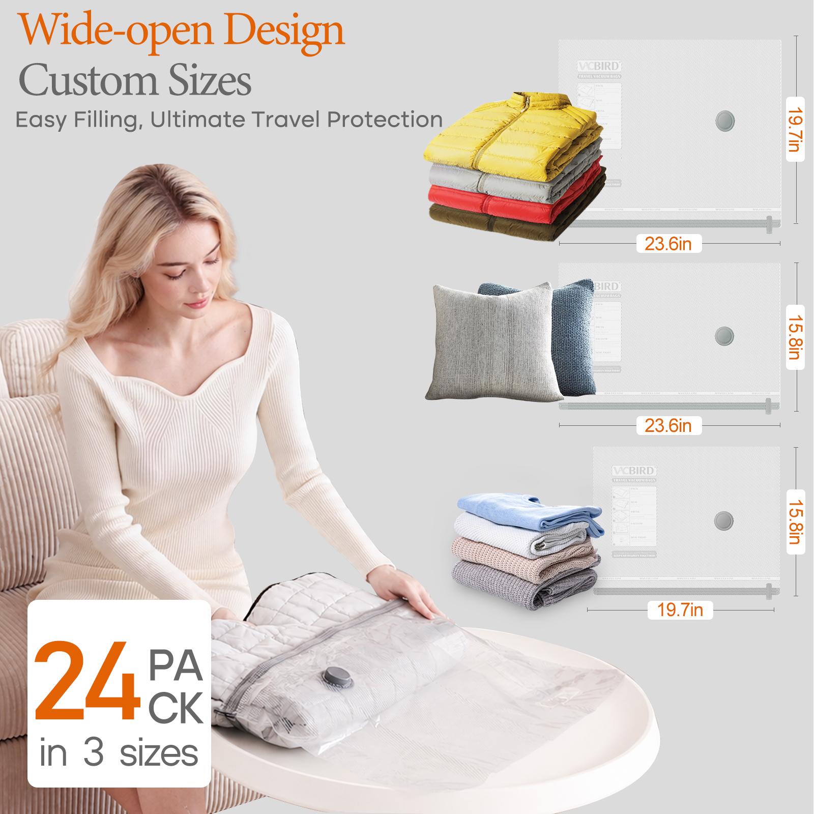 2026 Upgraded Cordless Vacuum Compression Bag Set, 24 Pack 3 Sizes Travel Storage Bags, USB Rechargeable Handheld Pump, Waterproof Reusable Space Saver Zipper Pouches for Luggage Suitcase Clothes Carry-On Packing
