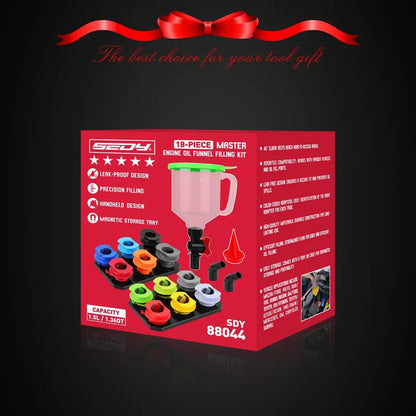 18-Piece Engine Oil Funnel Set with 12 Adapters and Storage Tray