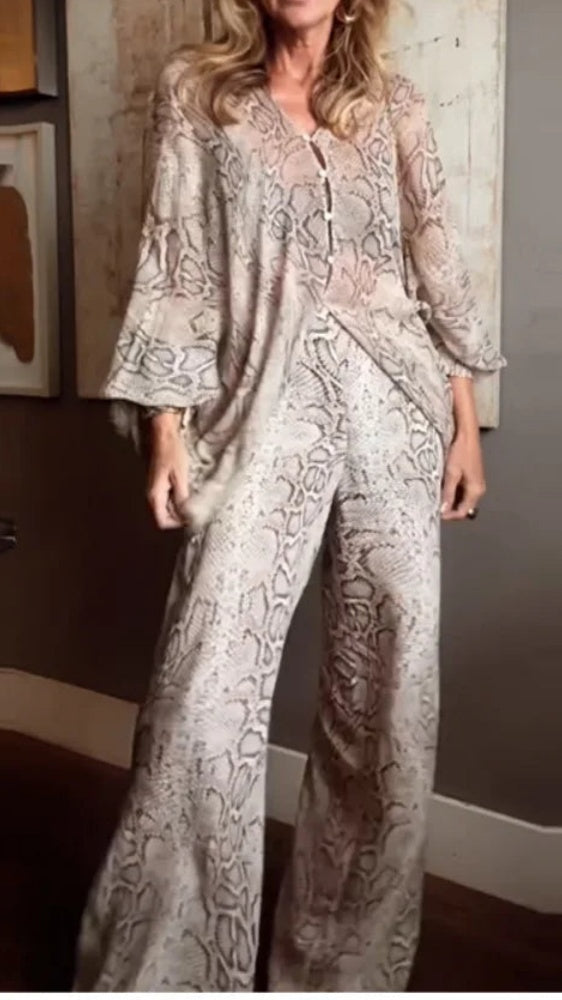 Women’s Snake-Print Light Luxury Casual Two-Piece Set
