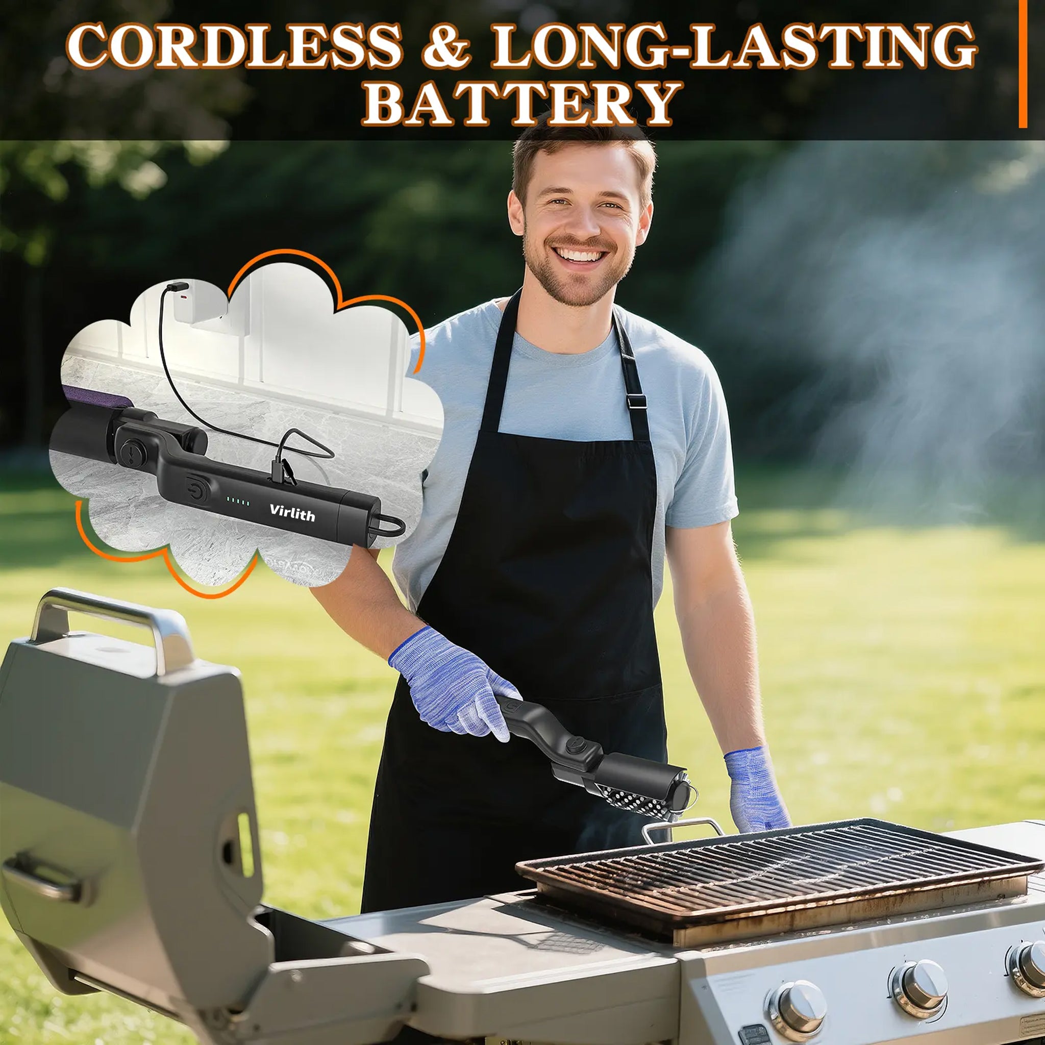 BBQ Grill Brush for Outdoor Grill, Cordless Electric Grill Cleaner,Rechargeable Grill Cleaning Brush,3 Powerful Speed BBQ Grill Brush for Outdoor Grill, 180%Adjustable
