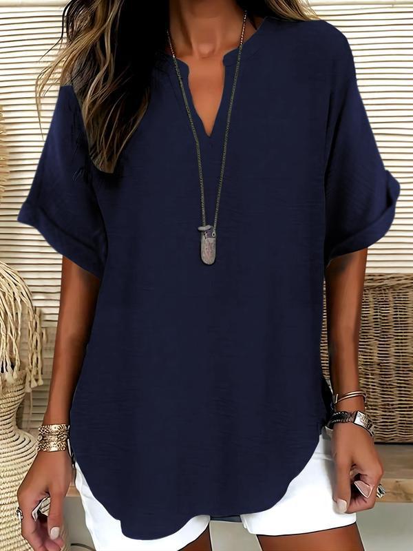 Women’s Solid-Color Short-Sleeve Shirt  Casual Everyday Top