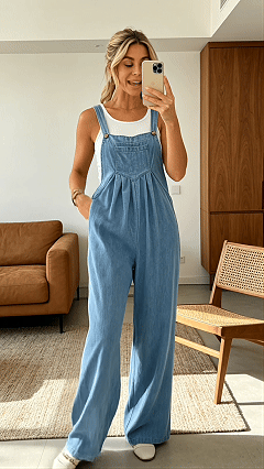 Women’s Solid-Color Casual Retro Overalls