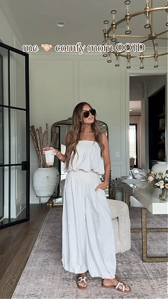 Women’s White Strapless Top and Wide-Leg Pants Two-Piece Set