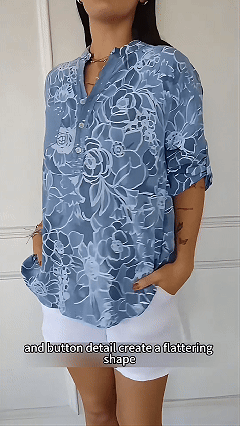 Women’s Casual Printed Shirt with Patch Pockets and Sequins