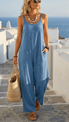 Women’s Casual Solid-Color Strappy Jumpsuit