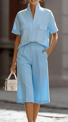 Women’s Casual Loose-Fit Solid-Color Two-Piece Set with Pockets