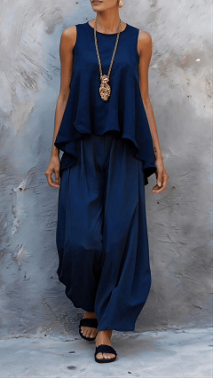 Women’s Casual Two-Piece Set: Sleeveless Top & Loose Wide-Leg Pants