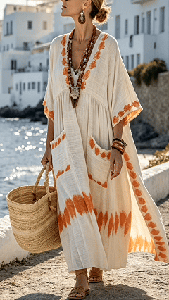 Women’s V-Neck Midi Dress with Half Sleeves and Patch Pockets