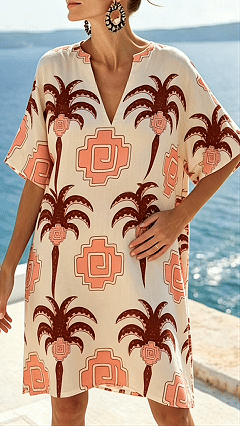 Women’s Loose-Fit Printed V-Neck Casual Vacation Dress