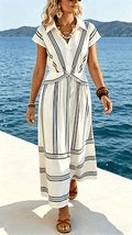 Women’s Lapel-Collar Flared Dress with Front Placket