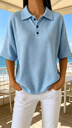 Women’s Button-Front Waffle-Knit Short-Sleeve T-Shirt