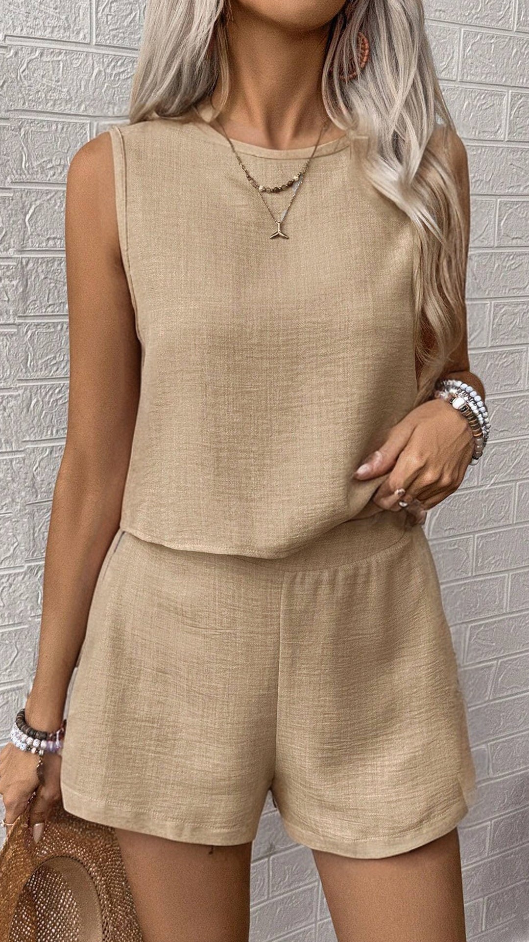 Women’s Solid Sleeveless Tank Top & Shorts Set