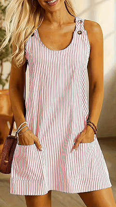 Women’s Adjustable Strap Striped Loose Overall Mini Dress