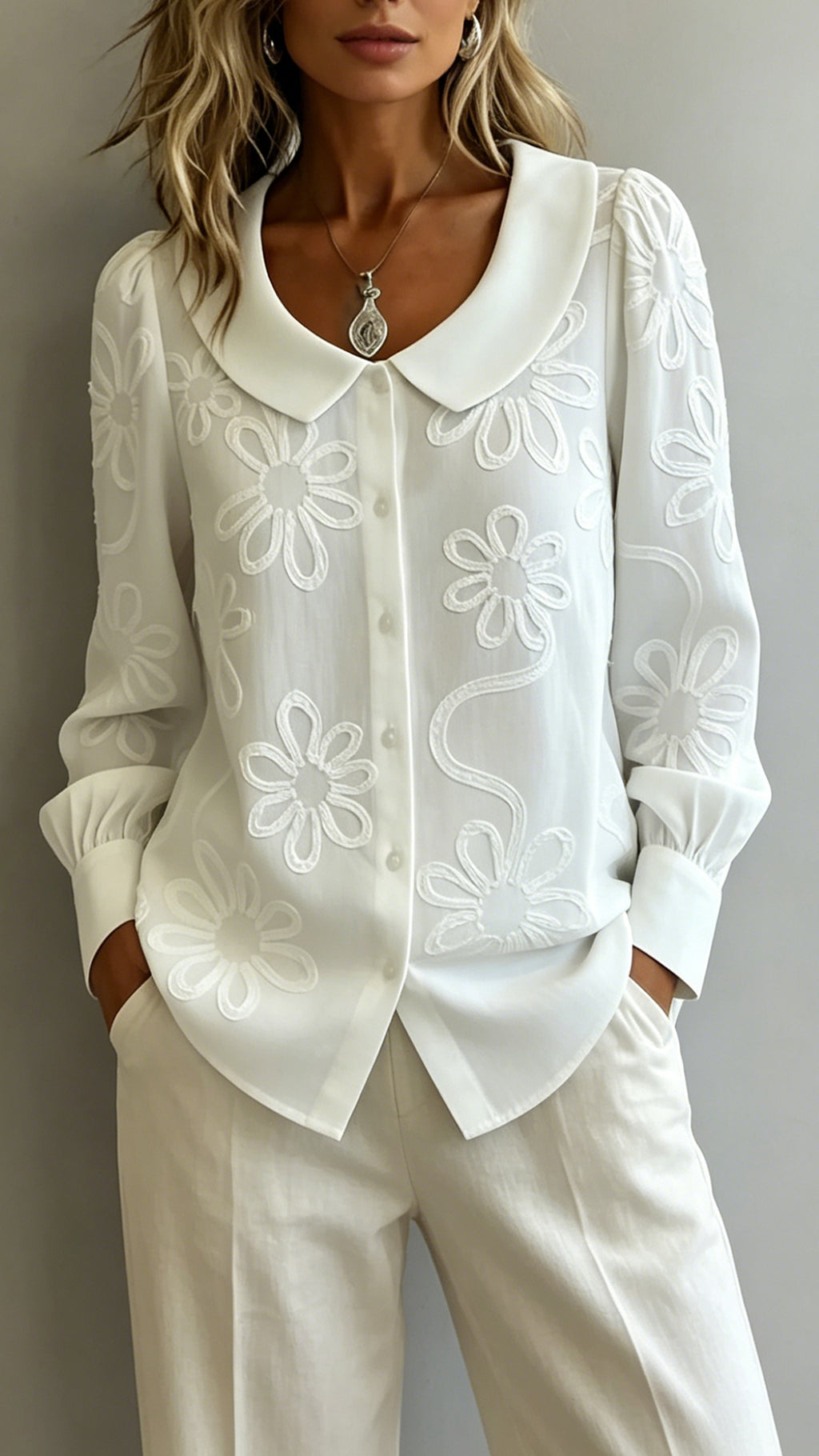 Women’s Doll Collar Printed Polyester Blouse