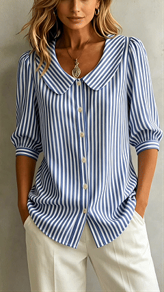 Women’s New Cotton-Linen Striped Shirt — Loose-Fit, Short Sleeve