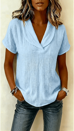Women’s Short-Sleeve Crepe V-Neck Casual Fashion T-Shirt