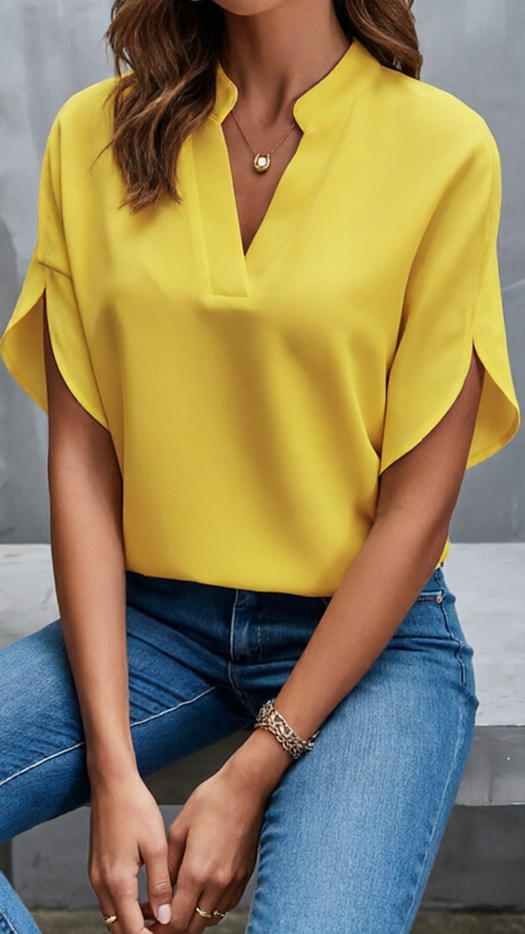 Women’s Stand-Collar V-Neck Top