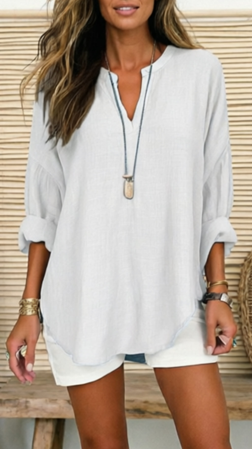 Women’s Linen V-Neck Loose Shirt