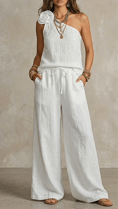 Women’s Two-Piece Set: One-Shoulder Strap Top & T-Shirt