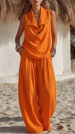 Women’s Elegant & Flowy Lapel Two-Piece Set