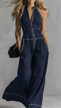 🔥Women’s Stylish & Elegant Sleeveless Wide-Leg Jumpsuit with Front Zipper