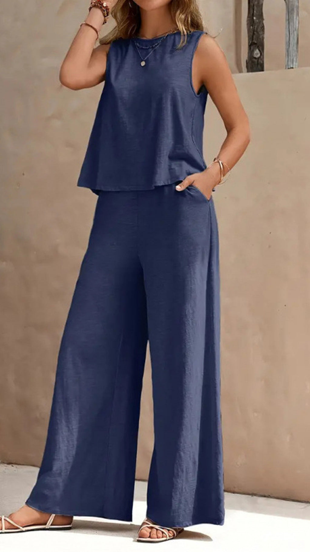 Women’s  Sleeveless Cotton-Blend Two-Piece Set